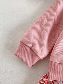 SHEIN 1pc Baby Girls Sweater Dress Cute Sweet Pink Heart Embossed Cat Bow Floral Ruffle Long Sleeve Round Neck Regular Party Fall Holiday A-Line - Pink - View 6