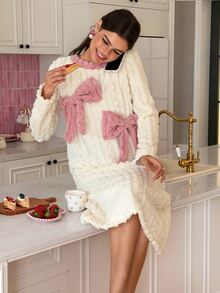 SweetSlumber Women's Bow Plush Long Nightgown - White - View 5