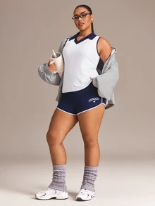 Rhythm Era Women's Plus Size Colorblock Lapel Daily Fitness Sports Tank Top - White - View 2