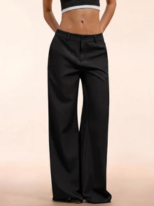 Avantive Women's Solid Color Wide Leg Loose Casual Commute Long Pants - Black - View 4