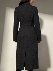 Aveloria Modichic Wool Blend Elegant Slimming Long Dress With Belt, Luxury Fashion Style - Black - View 6
