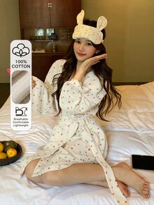 DAZY Women's Fashionable Versatile Polka Dot Contrast Color Robe For Home Wear - White - View 5