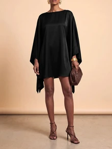 Zivah Women's Elegant Solid Color Asymmetrical Hem Vacation Dress - Black - View 7
