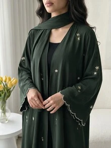 Al Najma Women's Floral Embroidered Pattern Casual Gathering Abaya - Green - View 6