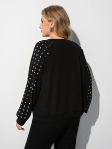 Maija Top casual de uso diario con decoración de tachuelas para mujer de talla grande - Negro - Ver 2