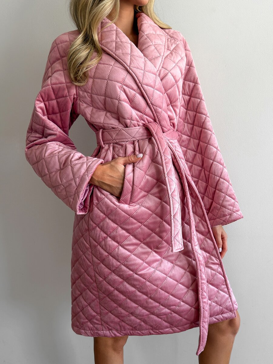 Livesso Women's Solid Color Long Sleeve Waist Tie Warm Pajama Robe - Pink - View 1