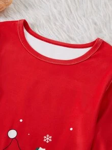 Santa Claus Tween Girl Autumn/Winter Pajamas Fair Isle Knitted Stretchy Ribbed Snug Fit Top Pants Allover Print Striped Cartoon Christmas Reindeer - Red - View 8
