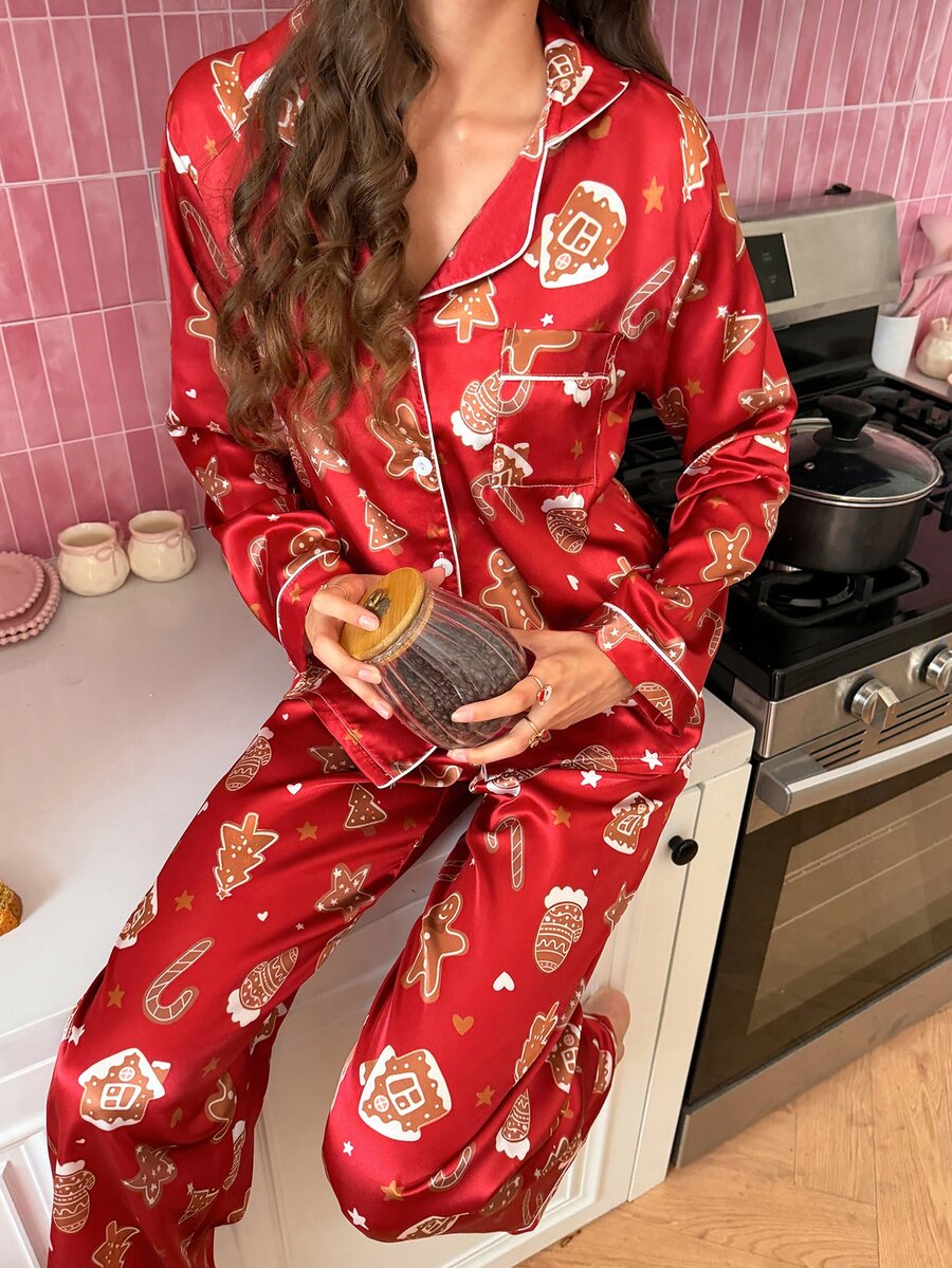 SweetSlumber PJS8 Women's Satin Digital Print Pajama Set - Red - View 1