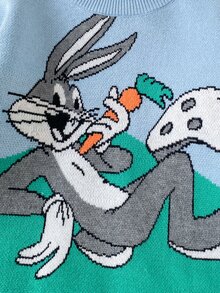 LOONEY TUNES X SHEIN Sweater Kasual Lengan Panjang Leher Bulat Motif Kartun Anak Laki-Laki - Biru - View 3