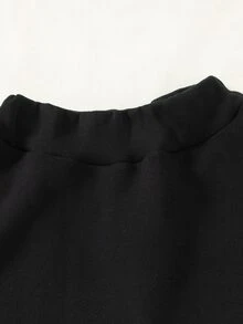 SHEIN 青少年女孩秋冬純黑色高腰A字喇叭裙褲，休閒百搭迷你裙 - 黑色 - 查看 8