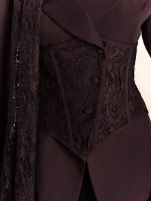 SHEIN BAE بليزر نسائي كاجوال متعدد الاستخدامات للتنقل والسفر بتصميم دانتيل مرقع - بني - مشاهدة 7