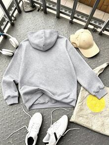 SHEIN Teen Boys Autumn Streetwear Graduation Minimalist Pullover Winter Sweatshirt,Casual College Style Comfortable Soft Fabric Basic Hooded Sweatshirt - Light Grey - View 6