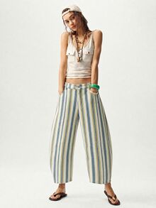 SHEIN MOD Plus Size Street Fashion Button Striped Colorblock Denim Jeans - Multicolor - View 4