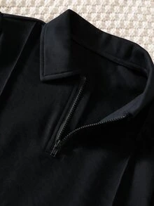 SHEIN 兒童小男孩休閒寬鬆百搭舒適素色針織長袖 Polo 衫 - 黑色 - 查看 5