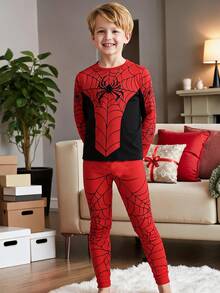 Boys Casual Comfortable Versatile Spider Print Pattern Slim Fit Pajama Set - Multicolor - View 7