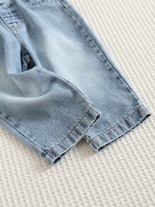 SHEIN 男嬰牛仔襯衫套裝，秋冬新款長袖襯衫與休閒水洗牛仔褲2件套，百搭外穿，寬鬆極簡休閒風 - 白色 - 查看 6