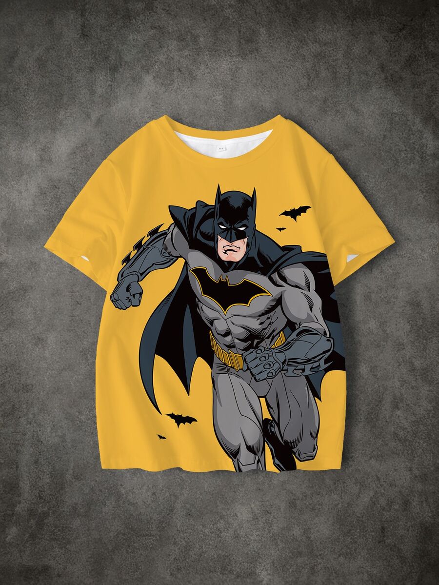 BATMAN X SHEIN Tween Boy Cartoon Print Casual Daily Short Sleeve T-Shirt - White - View 1