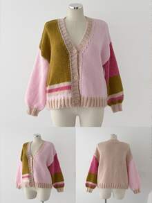 Sunspun Plus Size Women's Colorblock Casual Daily Long Sleeve Sweater Winter - Multicolor - View 9