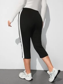 Maija Plus Size Women's Colorblock Casual Versatile Daily Wear Capris - Black - View 2