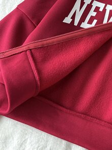 Kids Tween Girl 1pc Letter Graphic Zip Up Thermal Lined Bomber Autumn Winter Jacket & 1pc Wide Leg Sweatpants Set - Burgundy - View 9