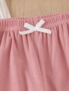 SHEIN 女童粉色棕色灰色3件套，秋冬日常穿搭。蝴蝶結鬆緊腰帶。純色燈芯絨面料。多色休閒直筒褲 - 彩色 - 查看 3