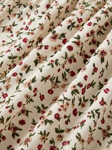 Young Girl Knitted Solid Color Round Neck Patchwork Floral Fitted Casual Autumn/Winter Dress - Multicolor - View 3
