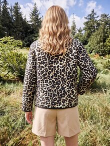 Dayvera Women's Autumn/Winter Small Stand Collar Leopard Print Pocket Padded Coat Long Sleeve Casual - Multicolor - View 3