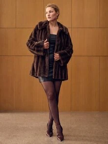 MOTF PREMIUM PLUS SIZE FAUX MINK FUR COAT - Brown - View 6
