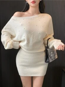 DAZY Women Sweater Dresses - Beige - View 4
