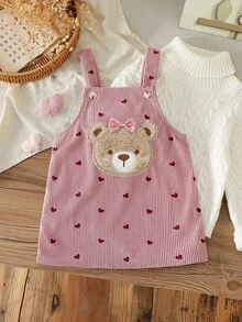 SHEIN Baby Girl Spring Autumn Cute Deer Embroidered Cami Dress Casual Outdoor - Pink - View 2