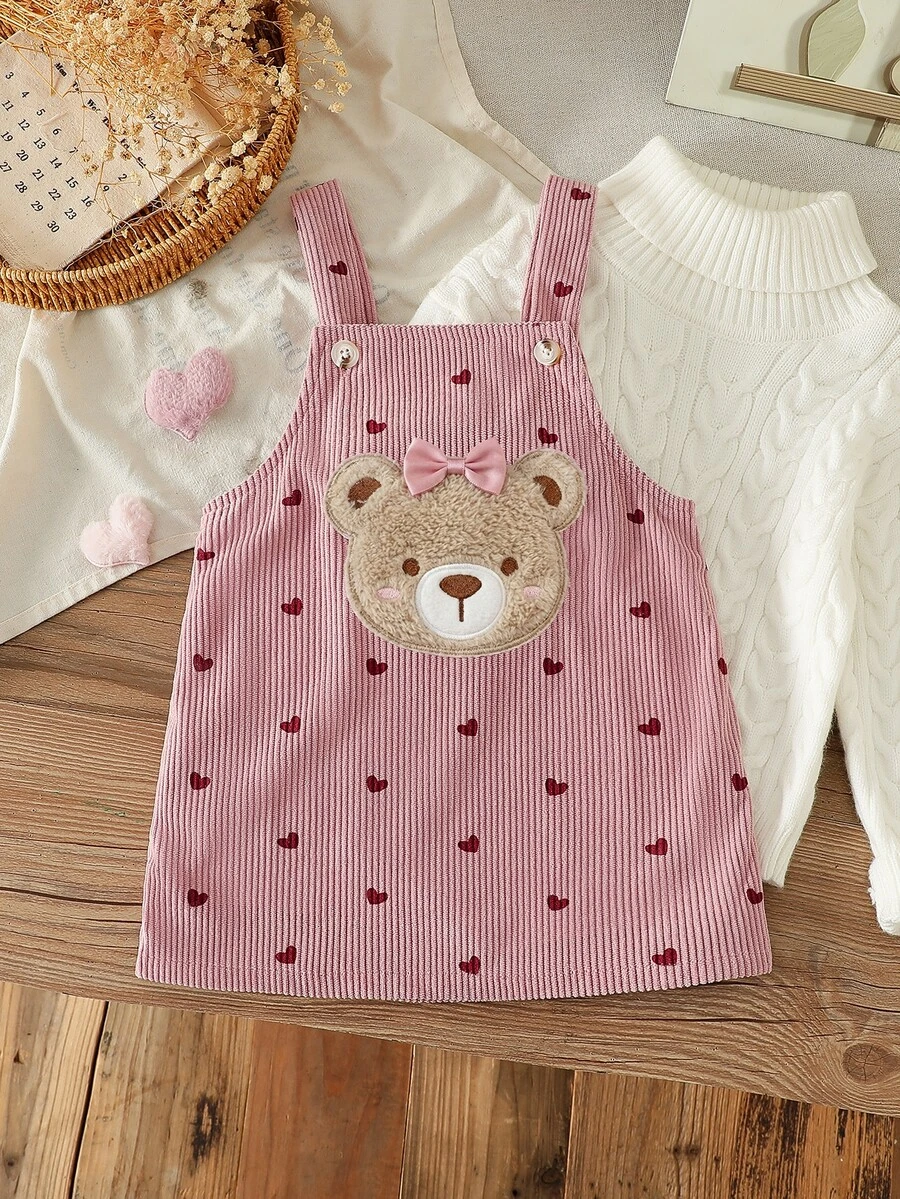 SHEIN Baby Girl Spring Autumn Cute Deer Embroidered Cami Dress Casual Outdoor