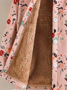 SHEIN Vintaside Kids 女童幼兒田園碎花連帽抓絨內裡加厚中長款外套 秋冬款 - 粉色 - 查看 3