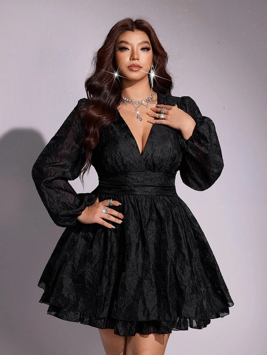 Viva Relle Plus Size Fashion Elegant Double Layer Cake Skirt Evening Dress Fall - Black - View 1