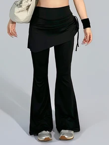 Dazy Tall Women's Fitted Casual 2 In 1 Flare Leg Long Pants - Black - View 9