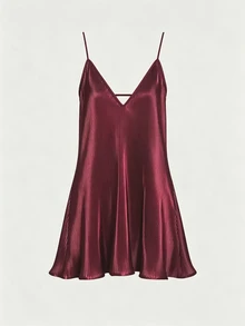 SHEIN PariChic 純色垂墜下擺緞面細肩帶洋裝 - 酒紅色 - 查看 8