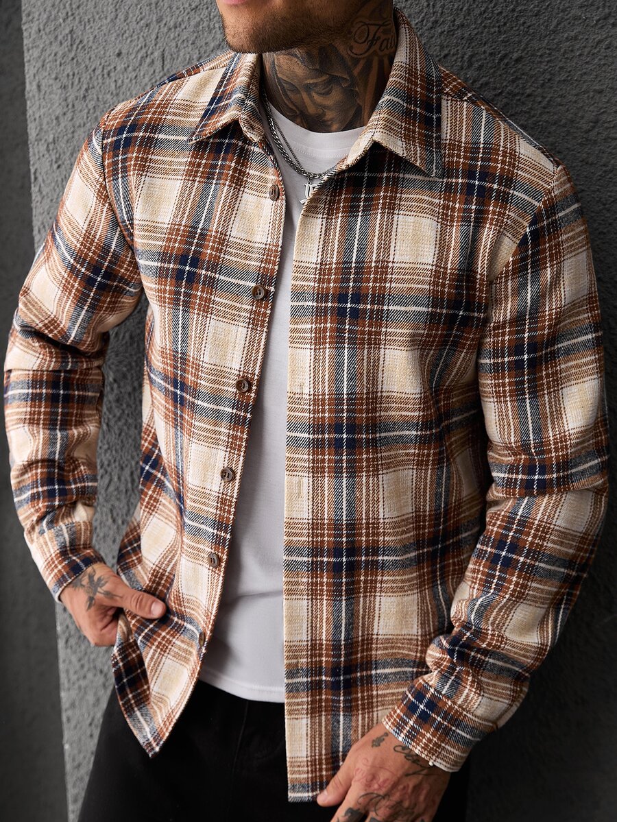 SLATEMANN 2026 New Men's Casual Fashion Design Minimalist Versatile Loose Multi-Color Long Sleeve Shacket, New Year Christmas Halloween Holiday Gift - Multicolor - View 1