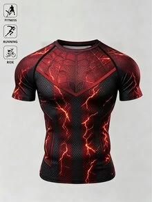 Acti Log Men's Lightning Print Raglan Short Sleeve Sports T-Shirt - Multicolor - View 7