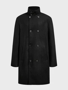 EASEVO Men Plus Size Solid Double Breasted Overcoat Halloween Winter Party Autumn  - Black - View 8