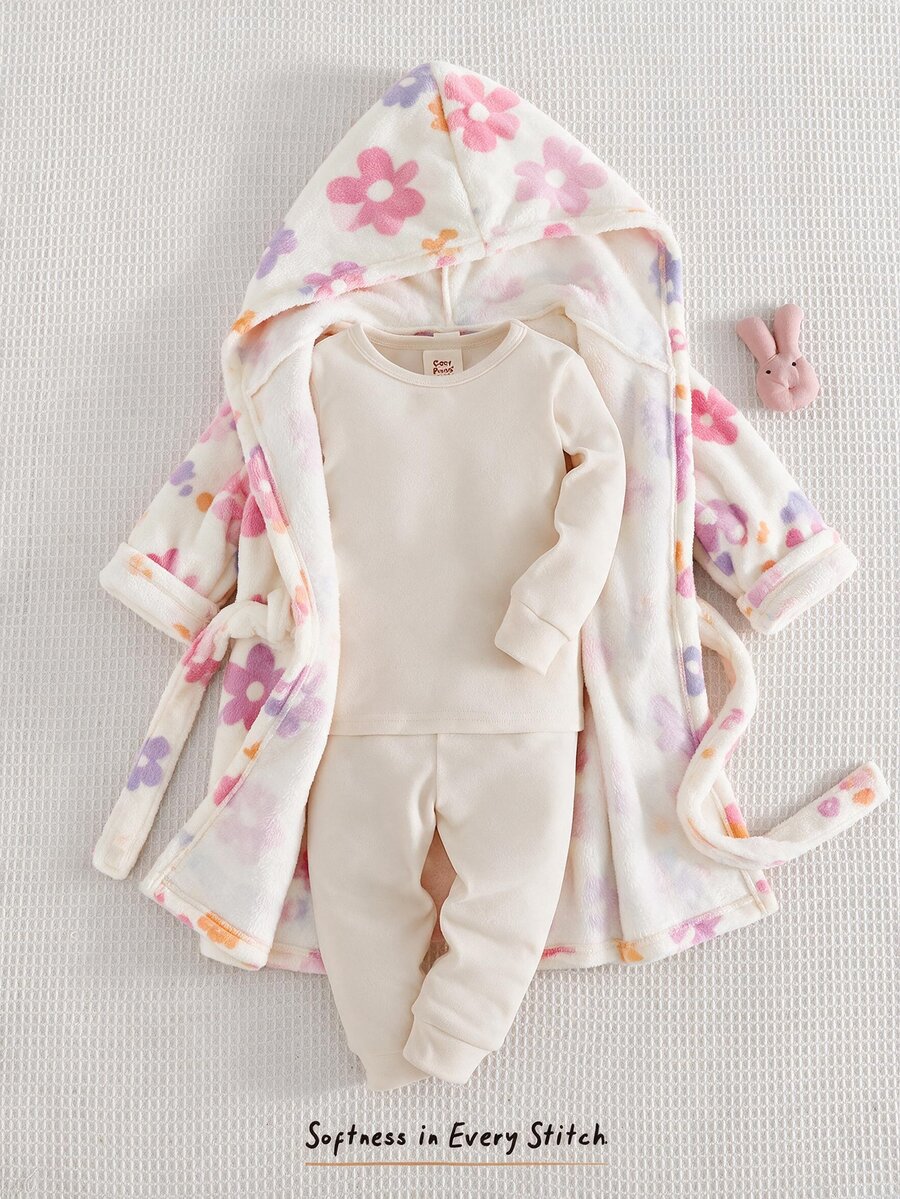 Cozy Pixies Baby Girl Thermal-Lined Hooded Long Sleeve Tie-Waist Robe With Star&Moon Pattern,Thick&Warm,Suitable For Winter,Pink Clothes Girls Robes Fluffy Autumn - Multicolor - View 1
