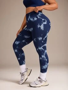 SHEIN Rhythm Era Seamless High Elasticity Women Plus Size Sports Leggings - Navy Blue - View 4