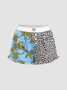 Chillnights Young Colorblock Leopard Print & Sun Graphic Frill Trim 2pcs Women Pajama Bottoms - Multicolor - View 7