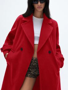 Aveloria GENKIRA 秋冬新款女款寬鬆柔軟大衣外套 優雅風格 - 紅色 - 查看 4