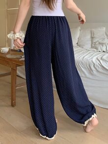 Dazy Kids Teen Girl Polka Dot Pattern Loose Pajama Pants - Navy Blue - View 2