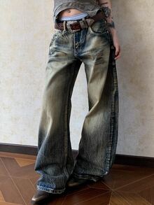 Dazy Tall Women's Distressed Washed Loose Straight Leg Jeans - Medium Wash - View 4