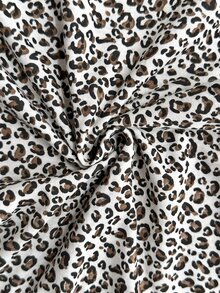 SHEIN Women's Cottonline Leopard Print Ruffle Trim Contrast Button Front Long Sleeve Casual Modest Pajama Set Lounge Sleep Grey Leopard Print Autumn - Multicolor - View 6