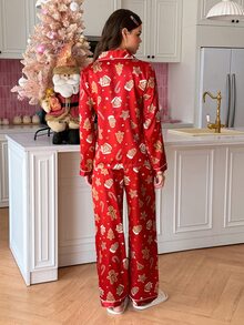 SweetSlumber PJS8 Women's Satin Digital Print Pajama Set - Red - View 2