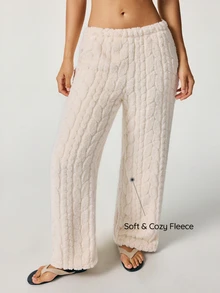 SHAPORA 2pcs Solid Elastic Waist Flannelette Lounge Pants - Multicolor - View 5