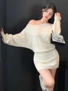 DAZY Women Sweater Dresses - Beige - View 6