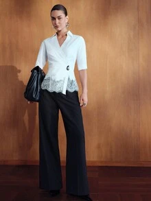MOTF PREMIUM WOMEN'S LACE PATCHWORK CASUAL DAILY WEAR BLOUSE - White - View 4