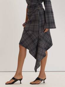 MUSEYN Grey Check Asymmetric Midi Skirt Versatile Everyday Casual Fall - Multicolor - View 3
